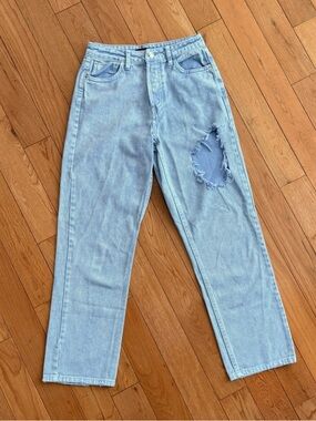 Periwinkle High Rise Straight Leg Ripped Jeans